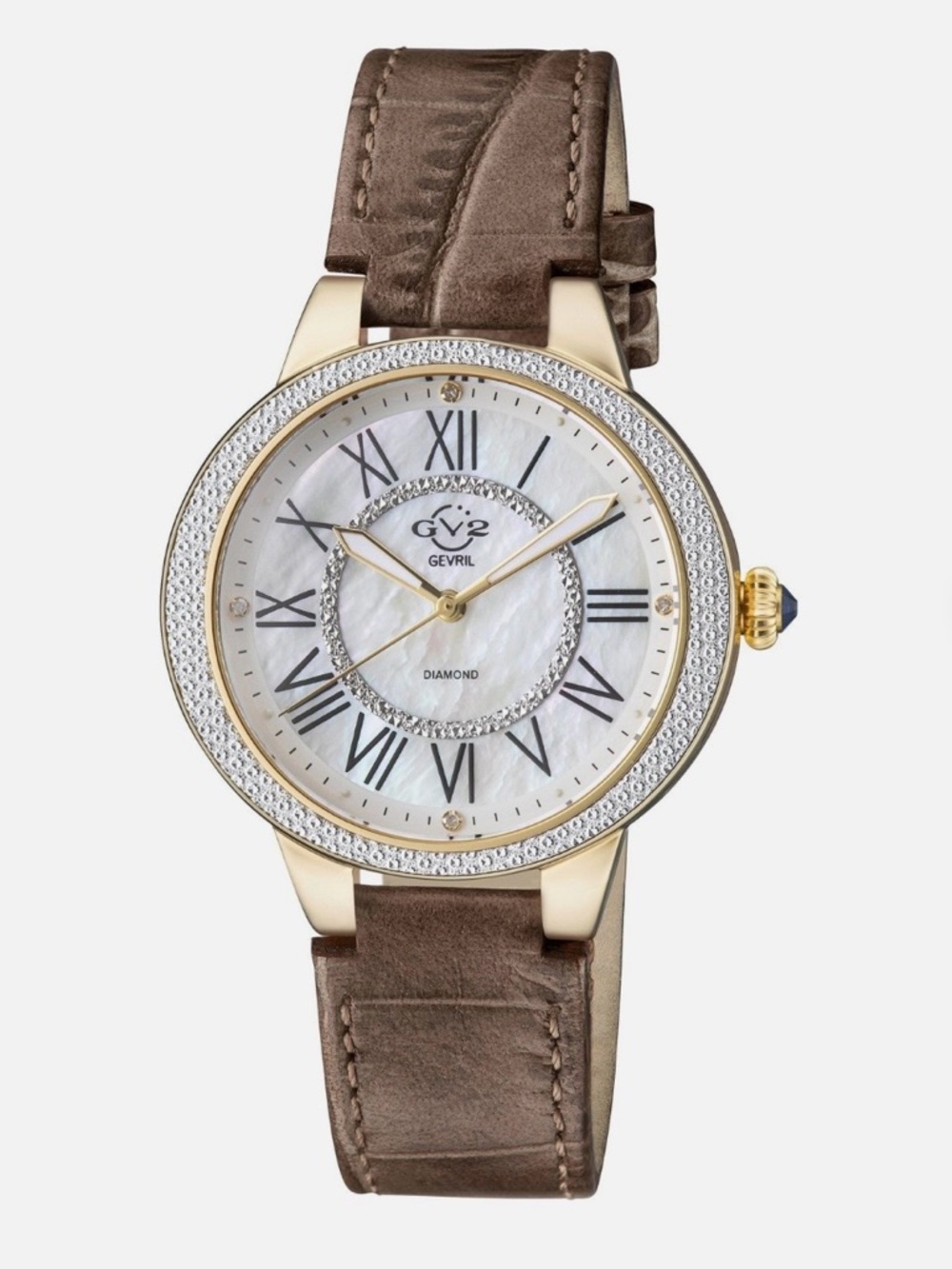 GV2 by Gevril Women's Astor II 9142-L8 MOP Dial Diamond Leather Swiss Watch